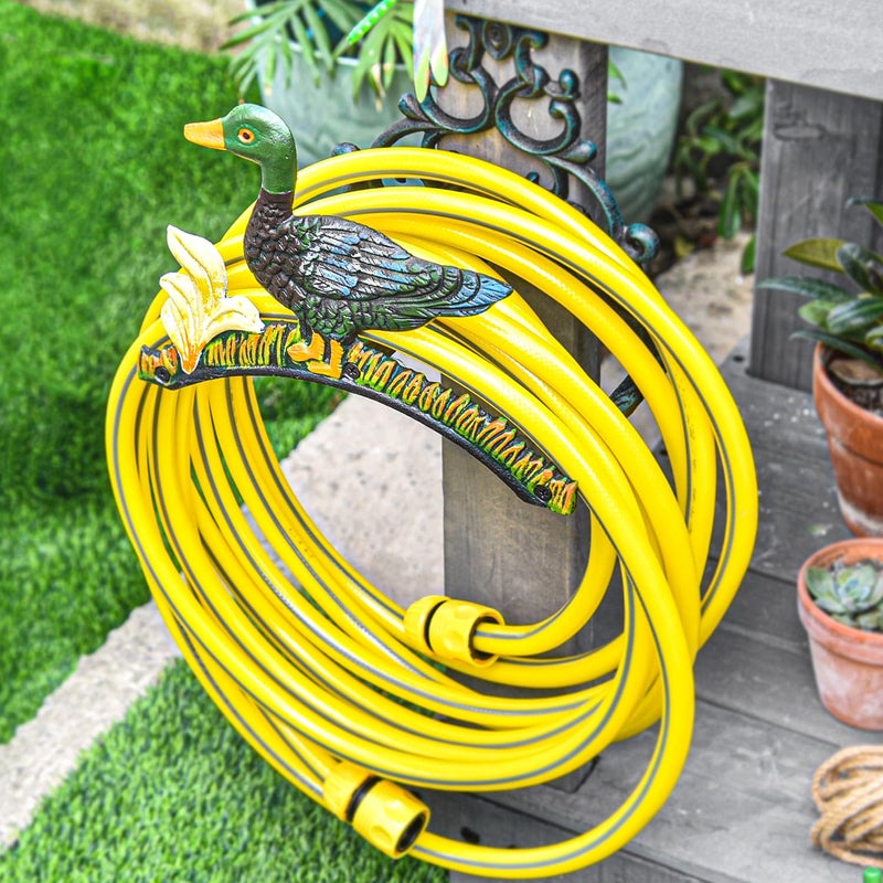 Sungmor Heavy Duty Cast Iron Garden Hose Holder | Water Hose Hanger Wall Mounted | Decorative Indoor Outdoor Hose Rack Reel | 50FT 75FT 100FT Water Hose Bulter Storage | Lovely Duck Metal Hose Stand - Image 3